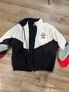 Vintage Racing Colorblock Windbreaker Jacket - Black, White, Red